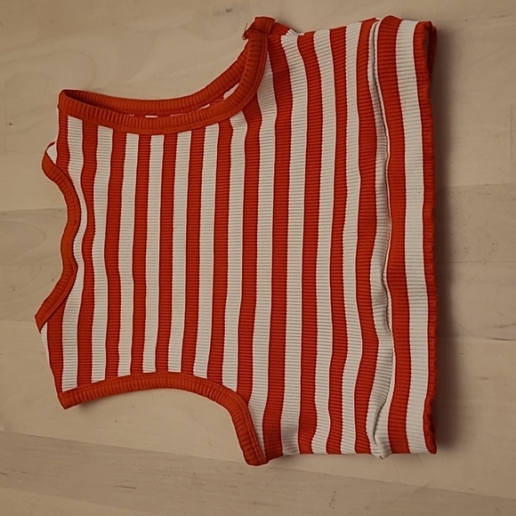 LIKE NEW NA-KED ASOS Red and White Ribbed Tank Top Crop Top with Ruffled Hem - Picture 5 of 6